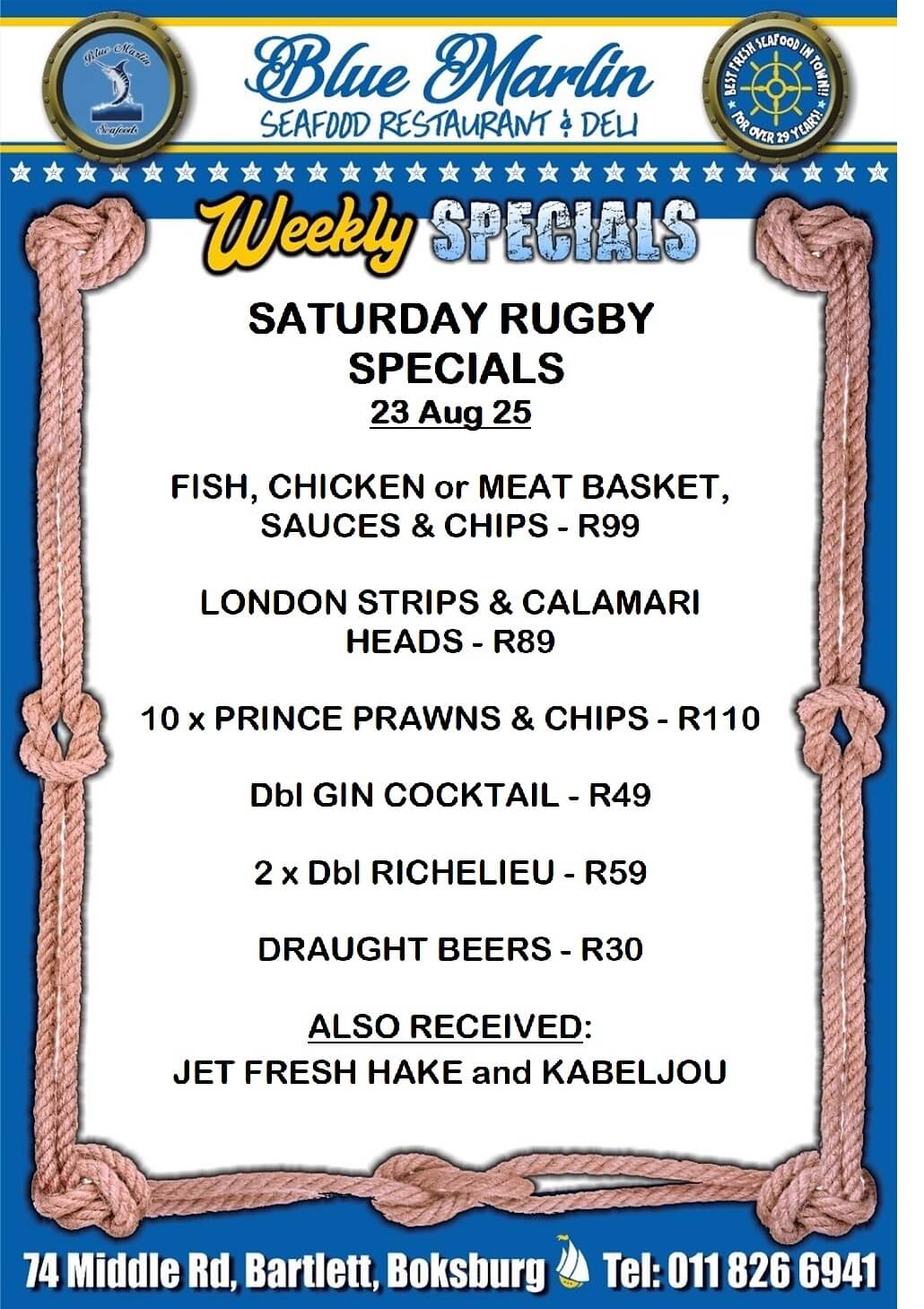 Blue Marlin Seafood Restaurant Boksburg Special Offers